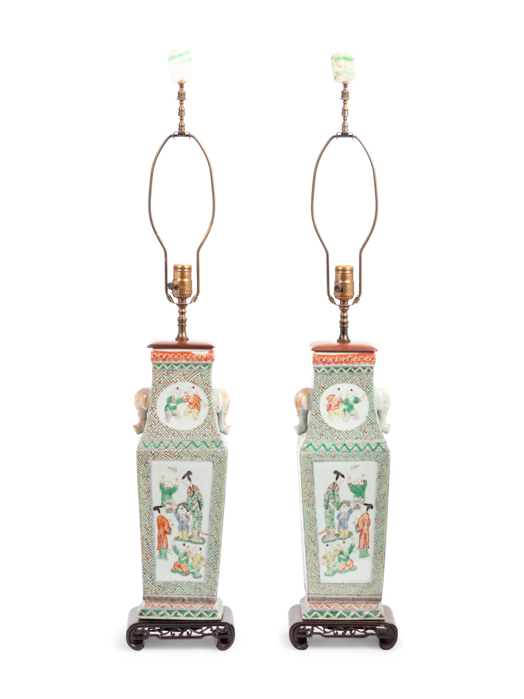 A Pair of Chinese Export Famille Verte Porcelain Vases