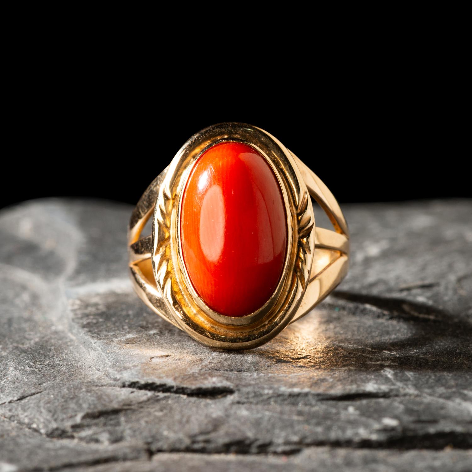 Navajo Gold and Coral Ring