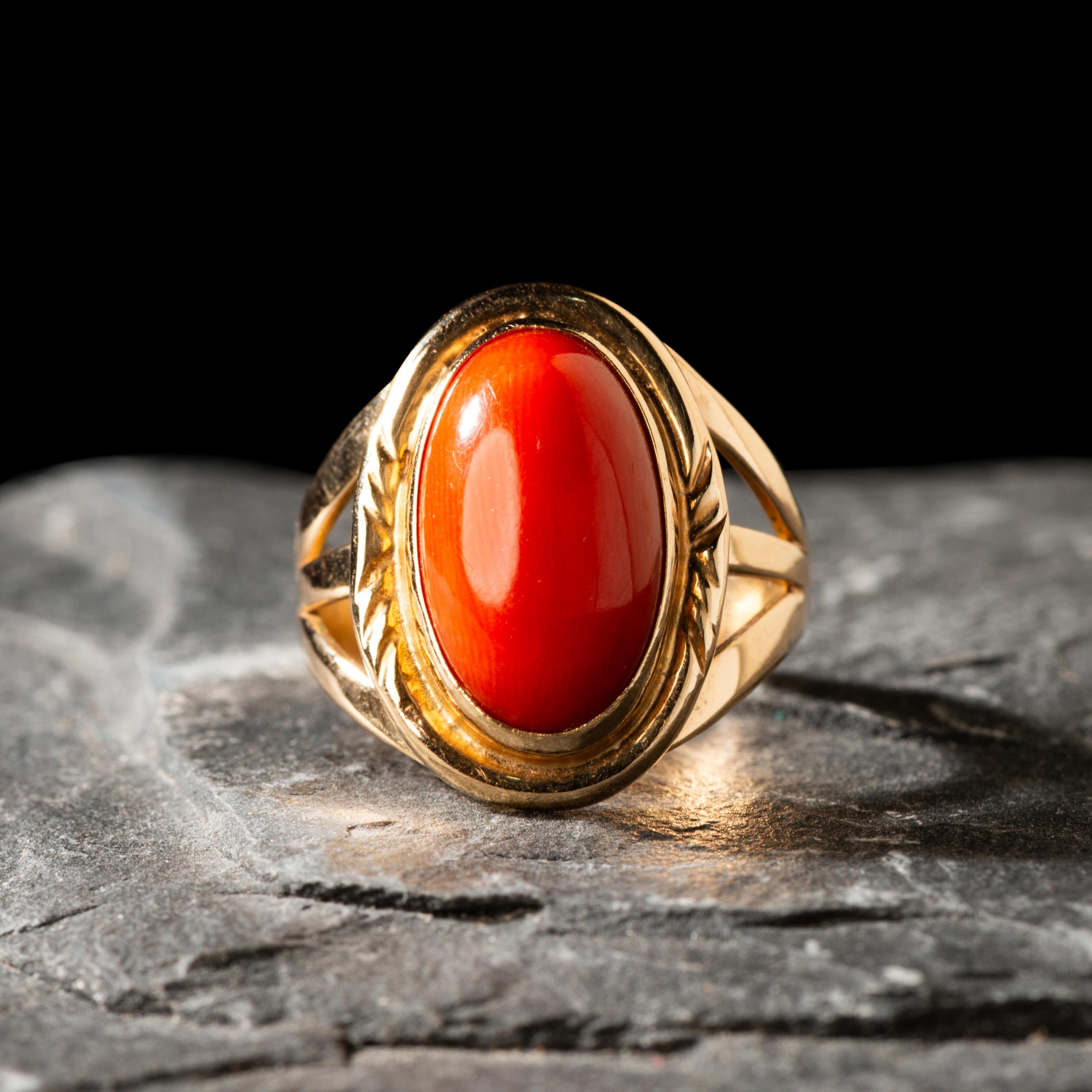 Navajo Gold and Coral Ring