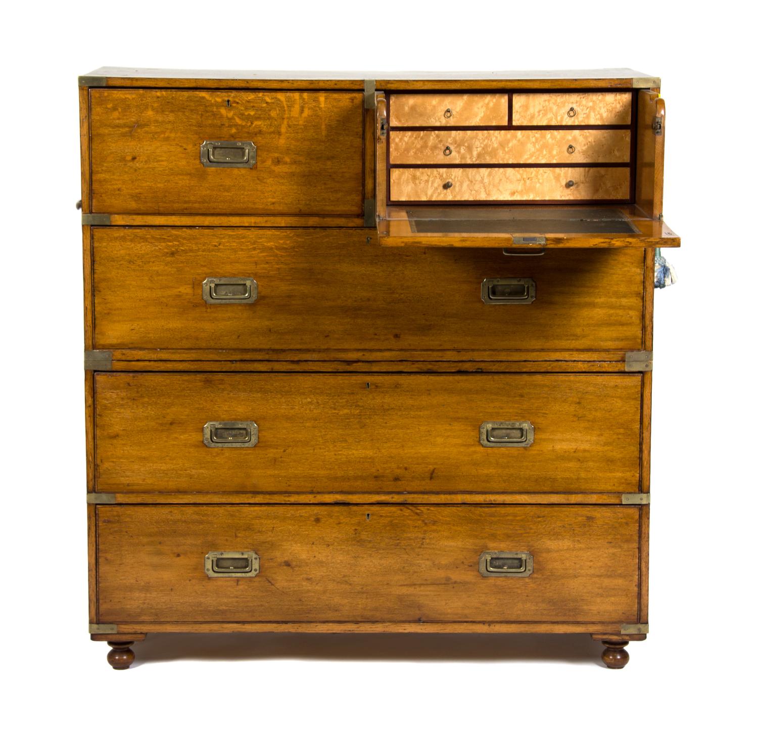 An Irish Brass Mounted Campaign Chest Height 51 1/2 width 48 x depth 20 inches. — FIRST HALF 19TH CENTURY