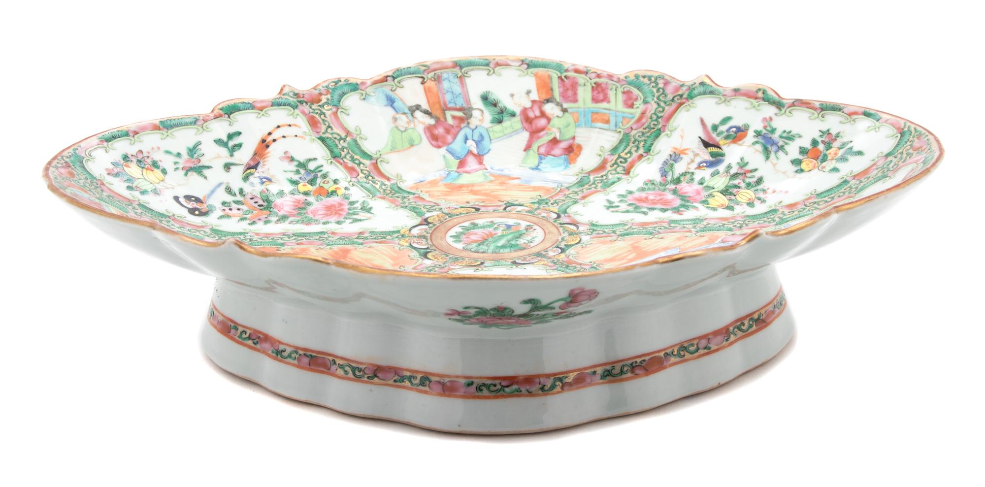 Canton Rose-Medallion Porcelain Shallow Footed Oval Bowl