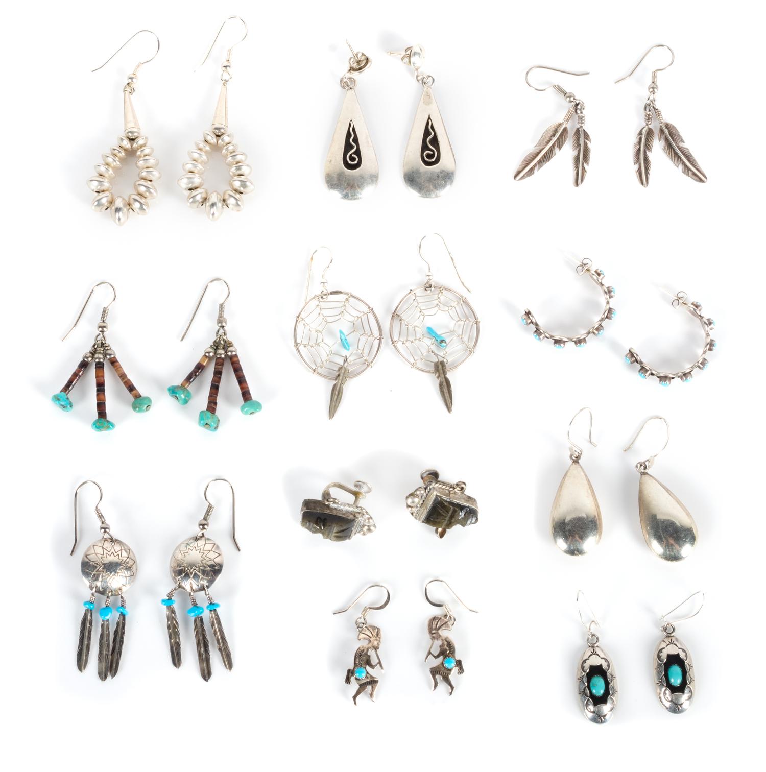 Eleven Pairs of Southwestern Style Earrings