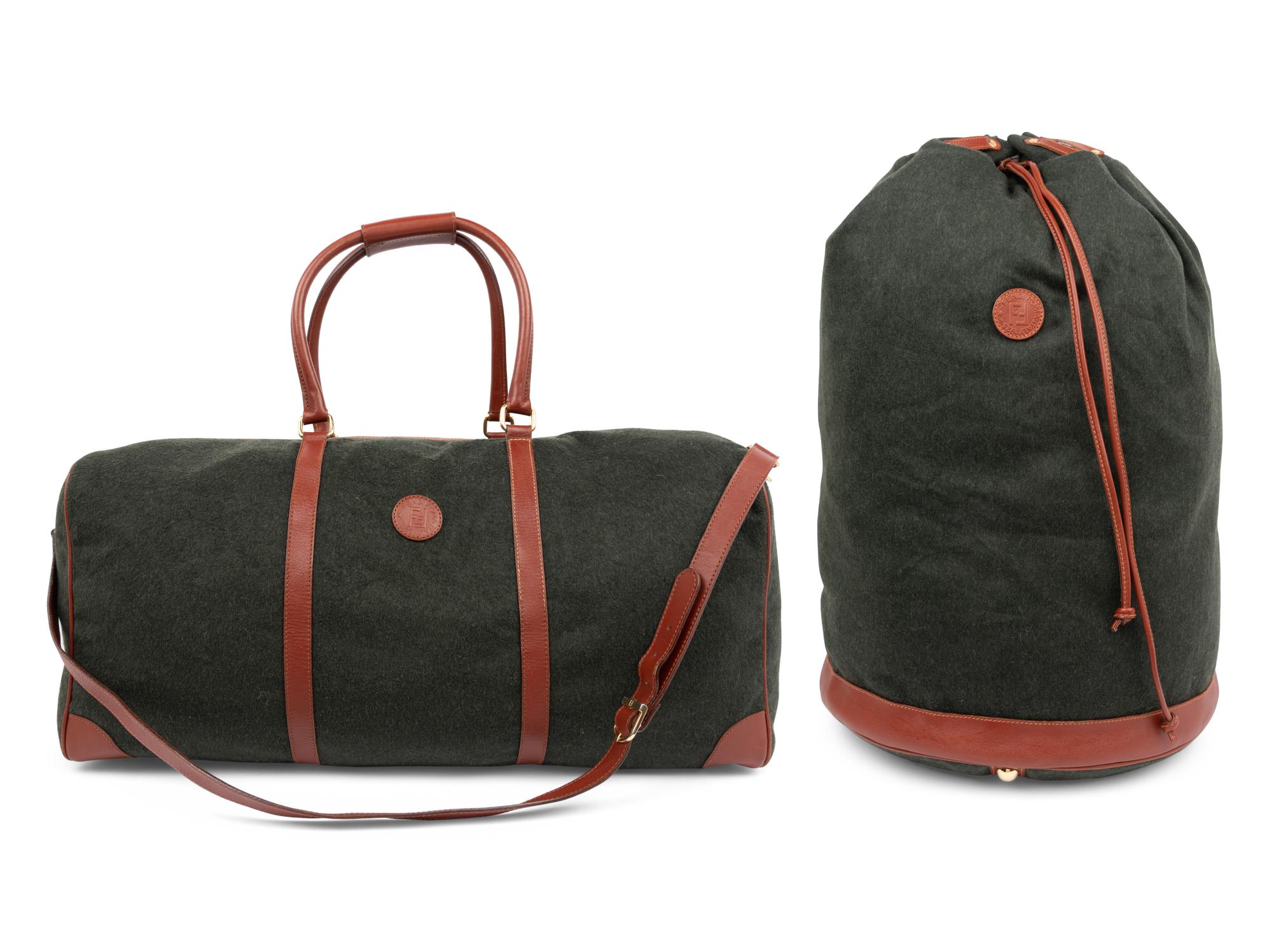 Two Fendi Leather Trimmed Wool Duffel Bags, 1980-90s