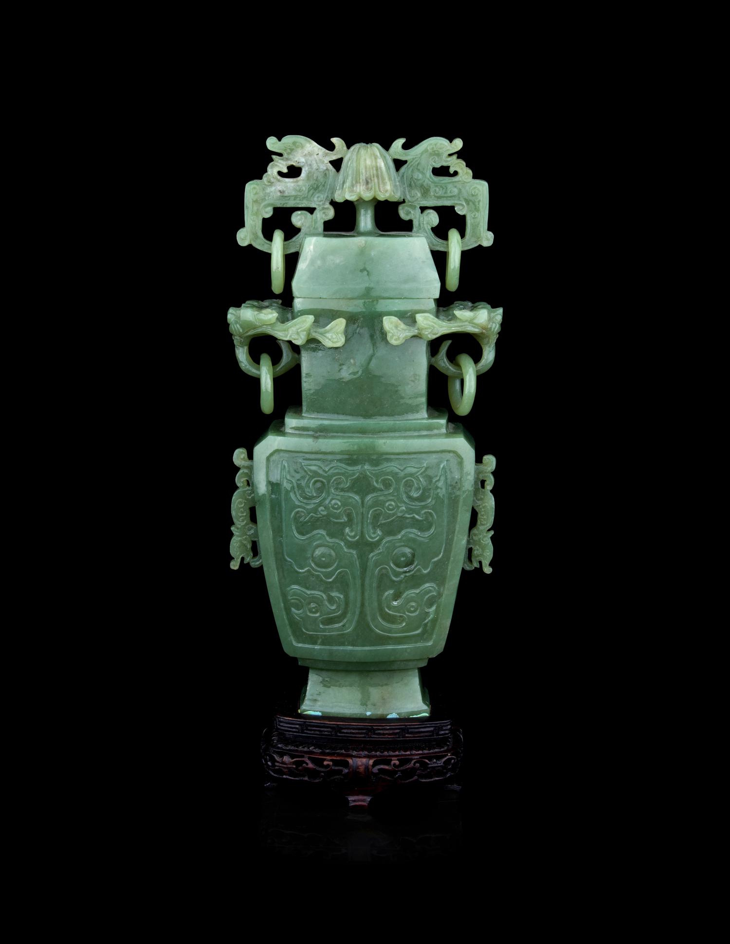A Carved Celadon Jade Covered Vase