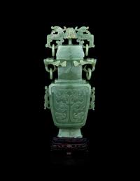 A Carved Celadon Jade Covered Vase
