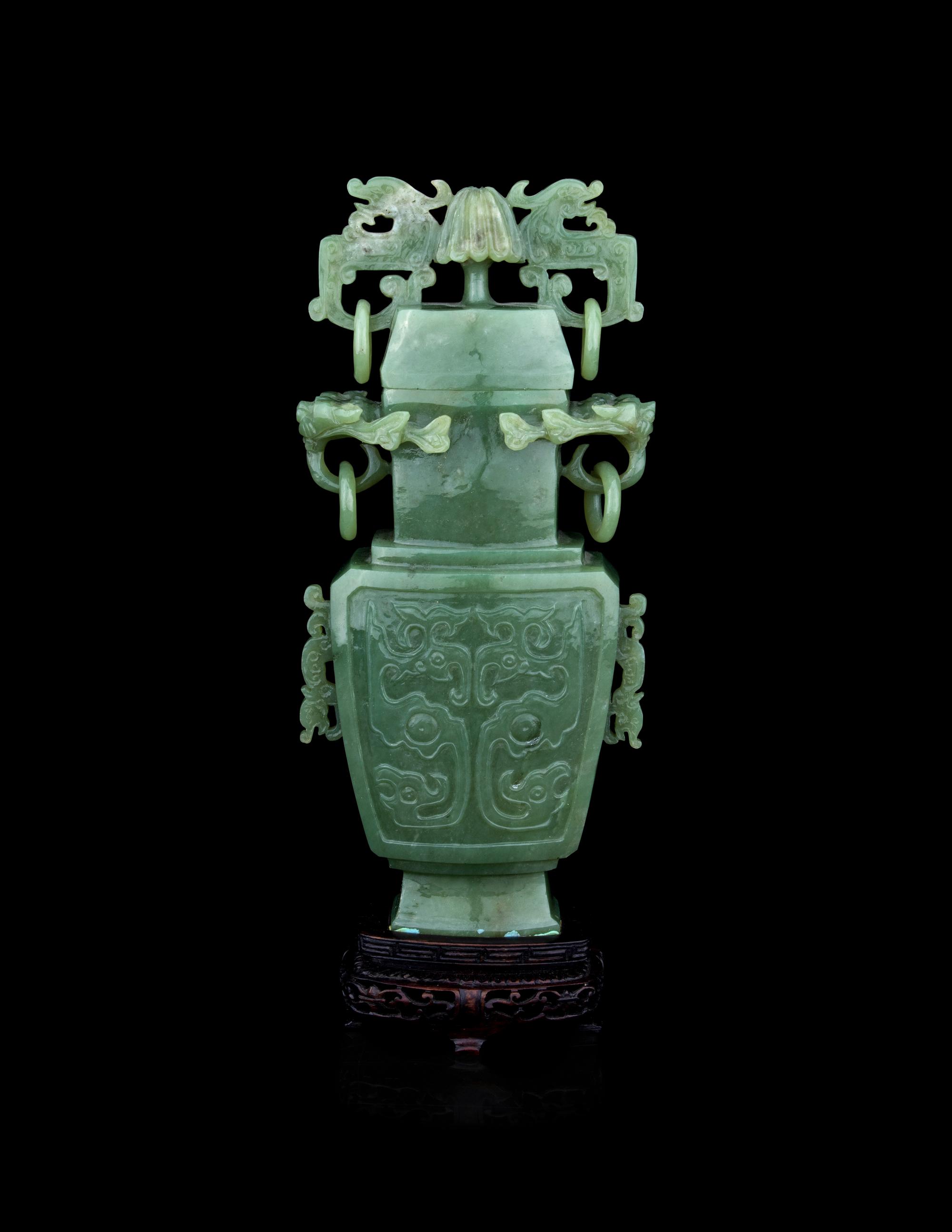 A Carved Celadon Jade Covered Vase