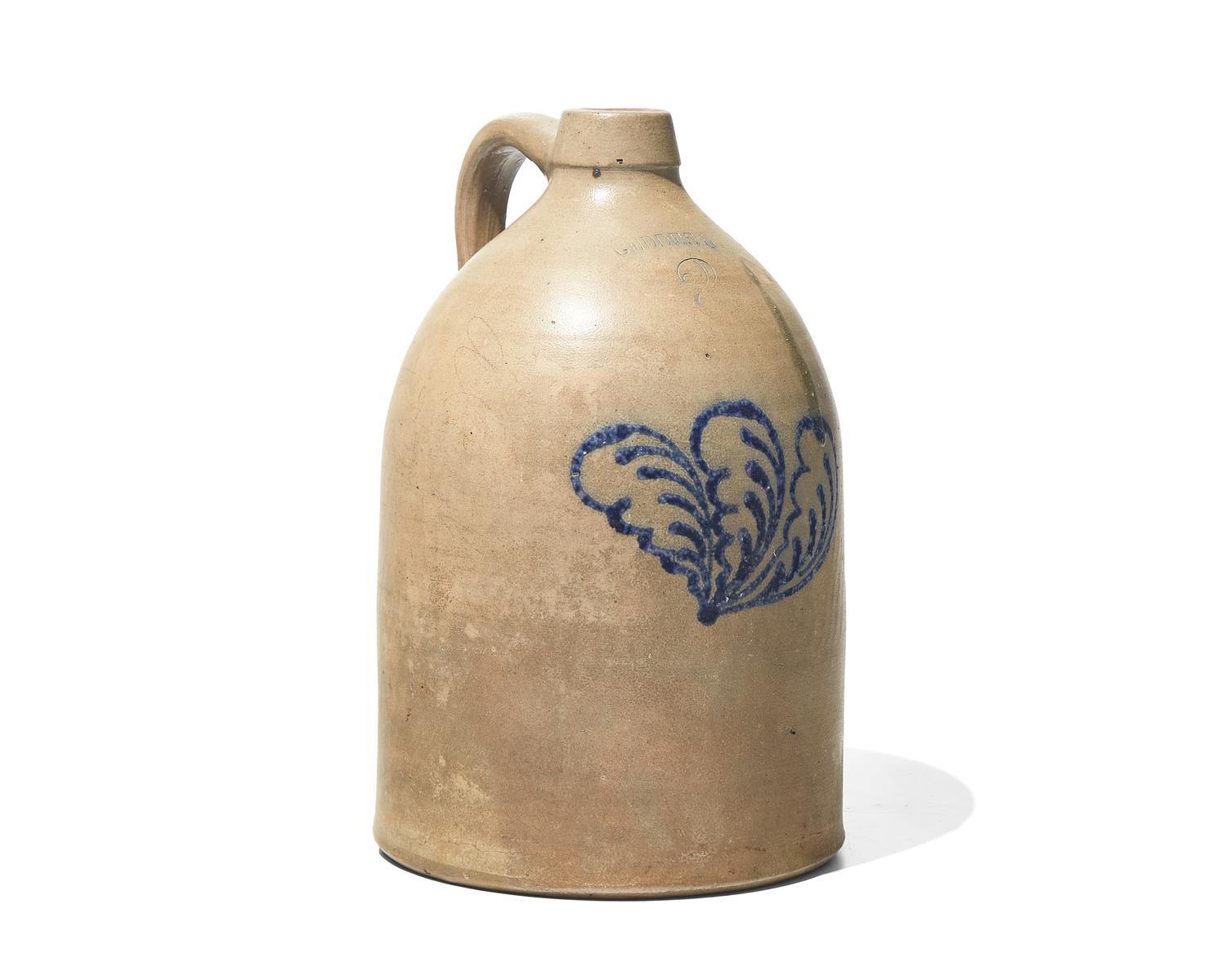 A Cobalt-Decorated Two Gallon Stoneware Jug, Marked "Geddes, NY," Late 19th Century