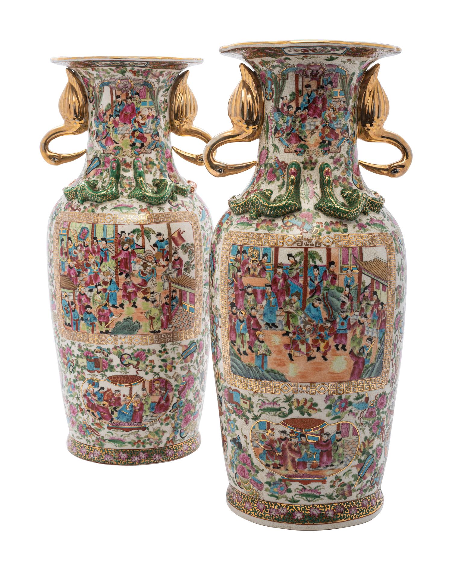 A Pair of Chinese Export Famille Rose Porcelain Vases