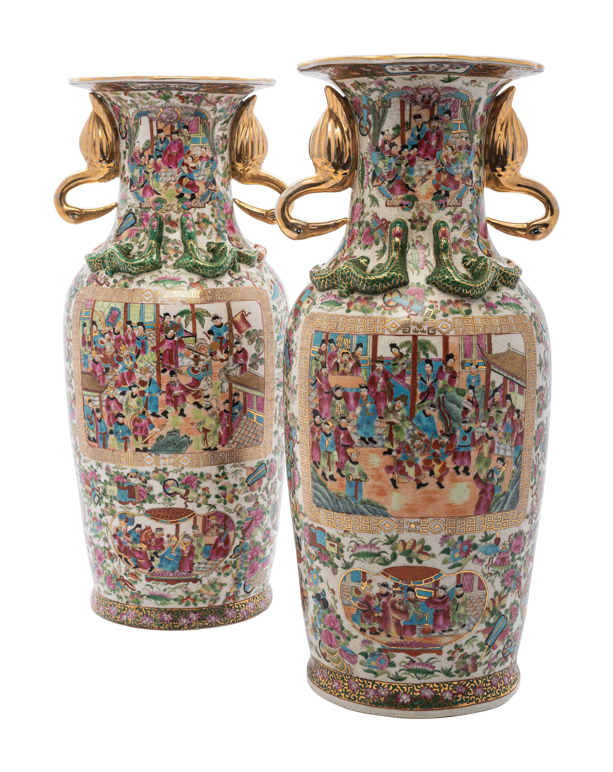 A Pair of Chinese Export Famille Rose Porcelain Vases