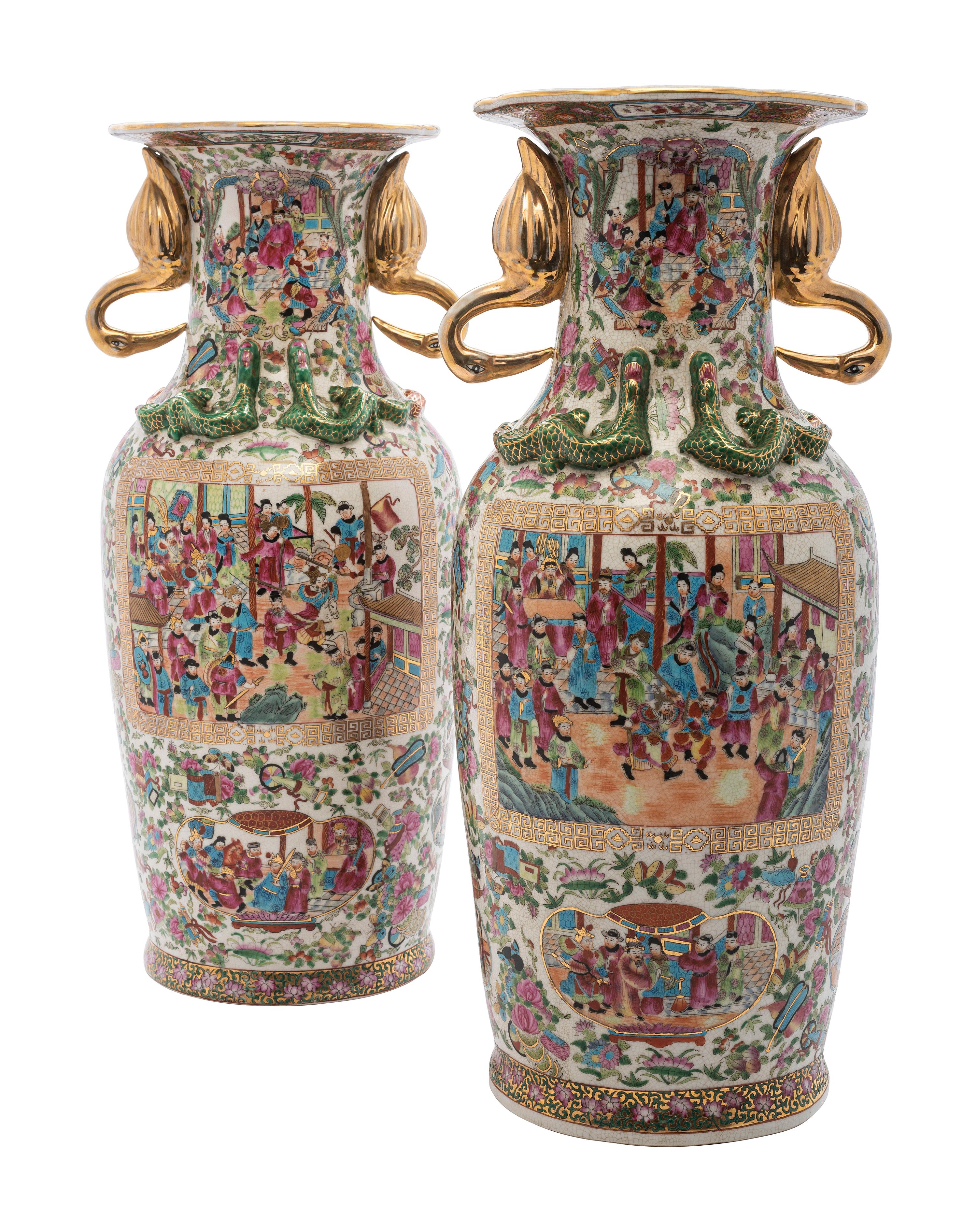 A Pair of Chinese Export Famille Rose Porcelain Vases