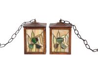 A Pair of Arts and Crafts Style Leaded Glass Pendant Lights