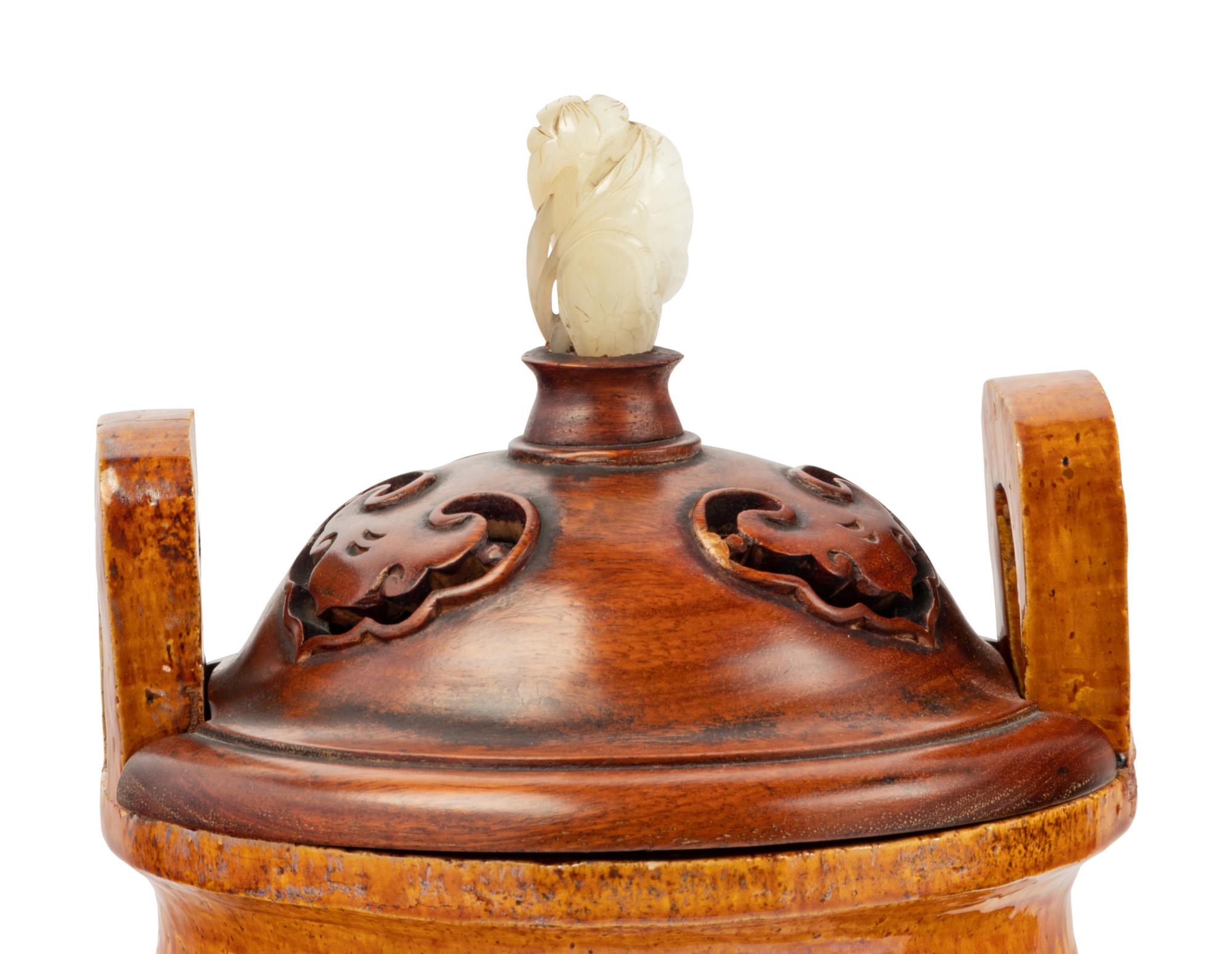 A Pair of Chinese Sancai Glazed Porcelain Tripod Ding Vessels