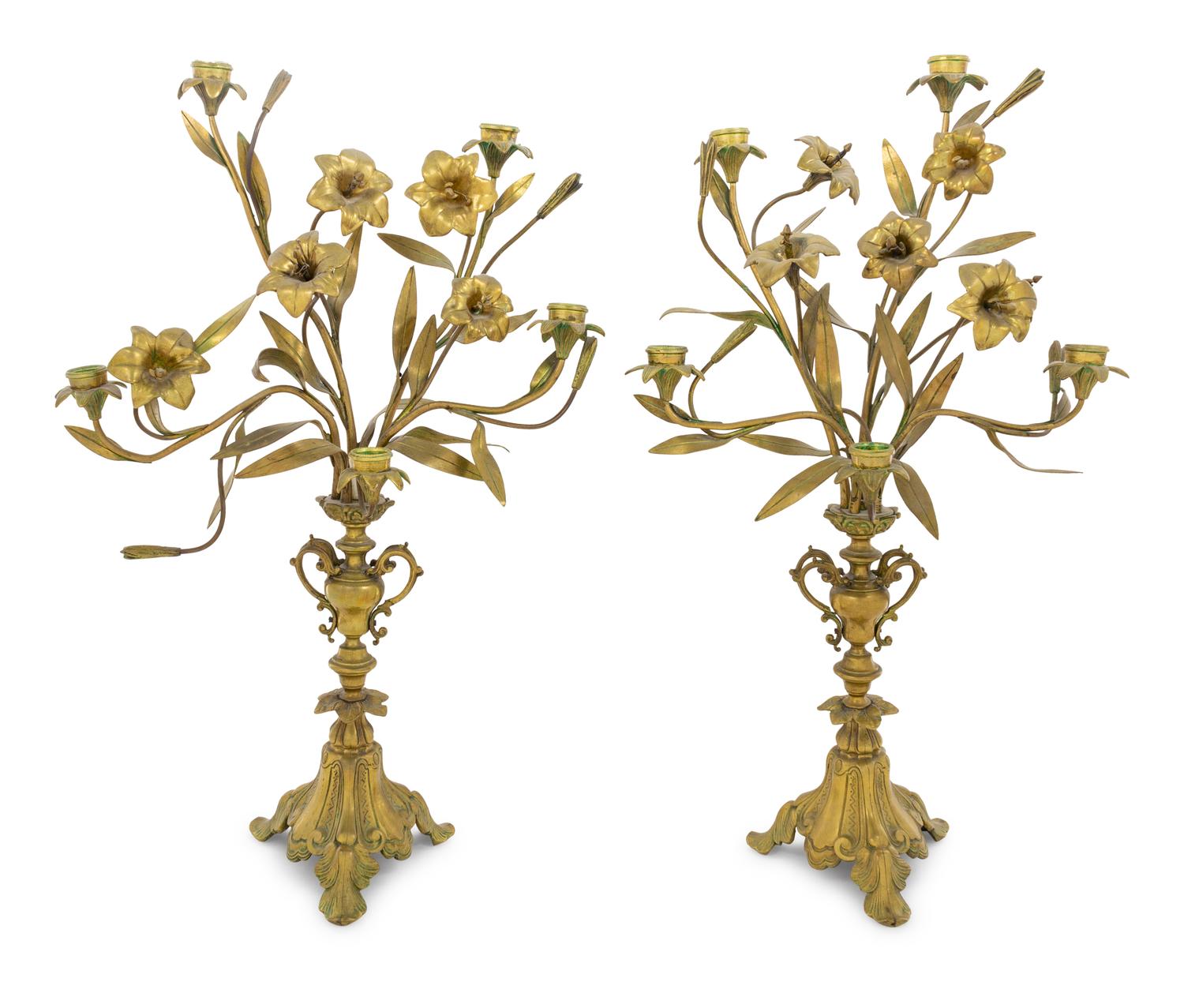 A Pair of Victorian Gilt Metal Candelabra