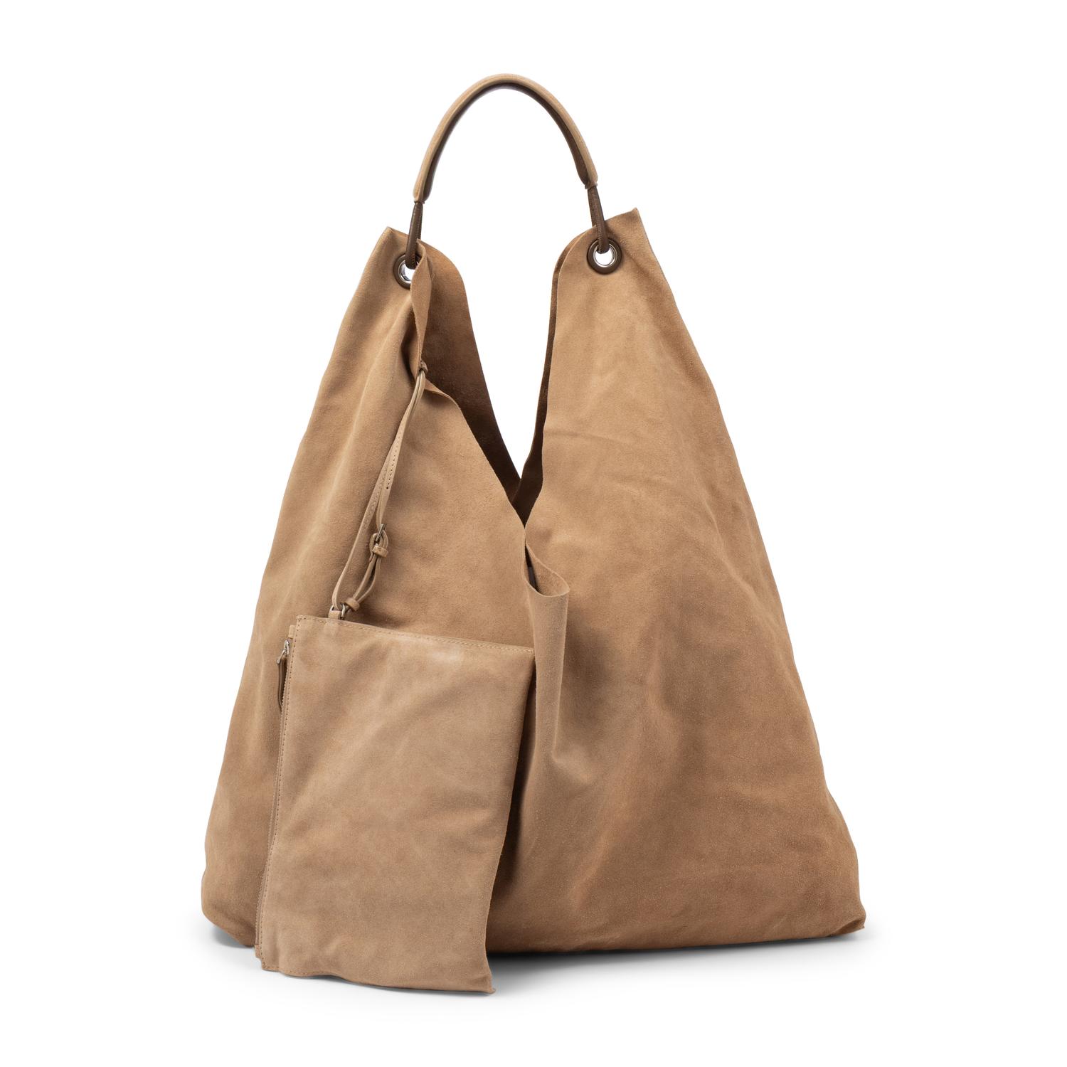 THE ROW, BEIGE SUEDE BINDLE THREE HOBO BAG