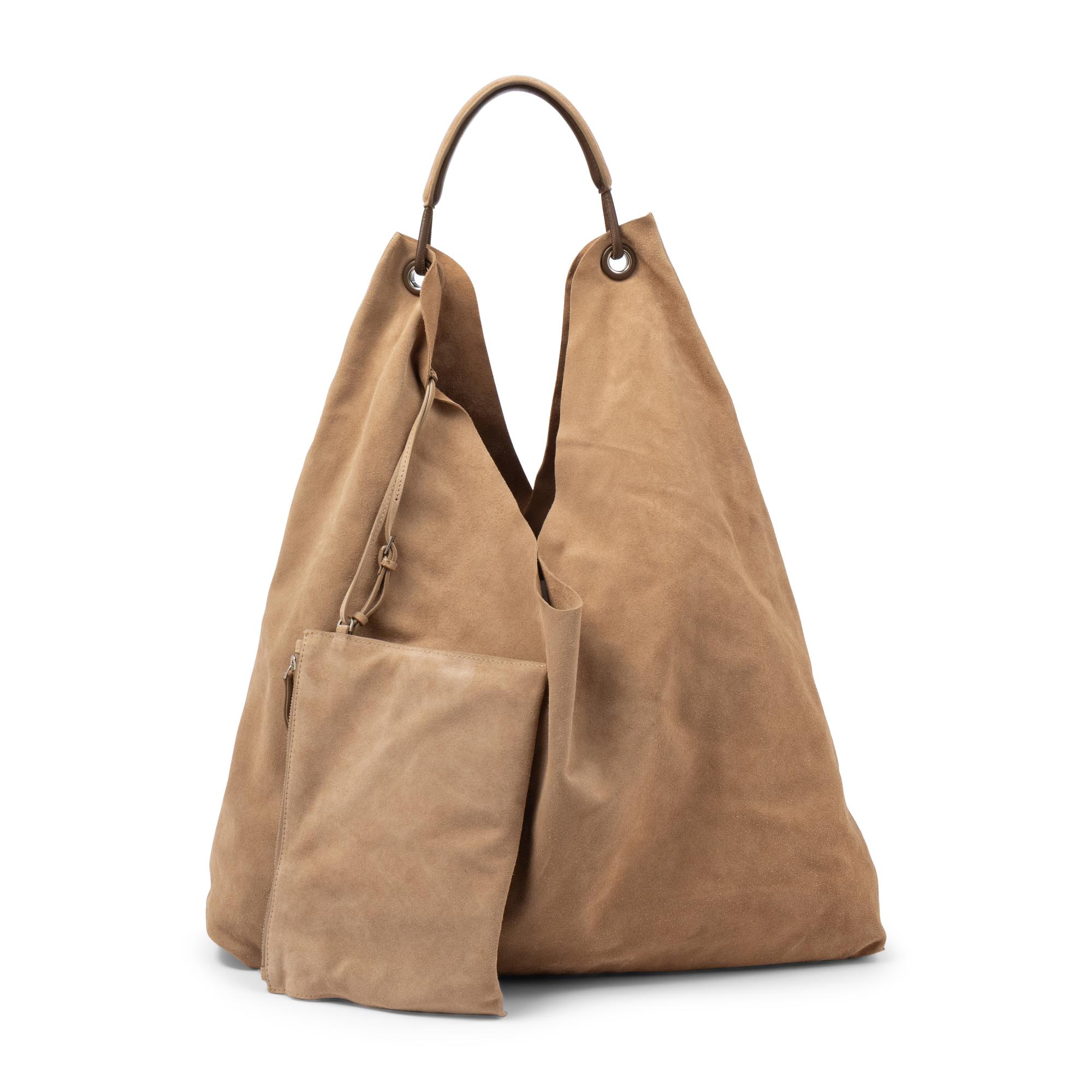 THE ROW, BEIGE SUEDE BINDLE THREE HOBO BAG