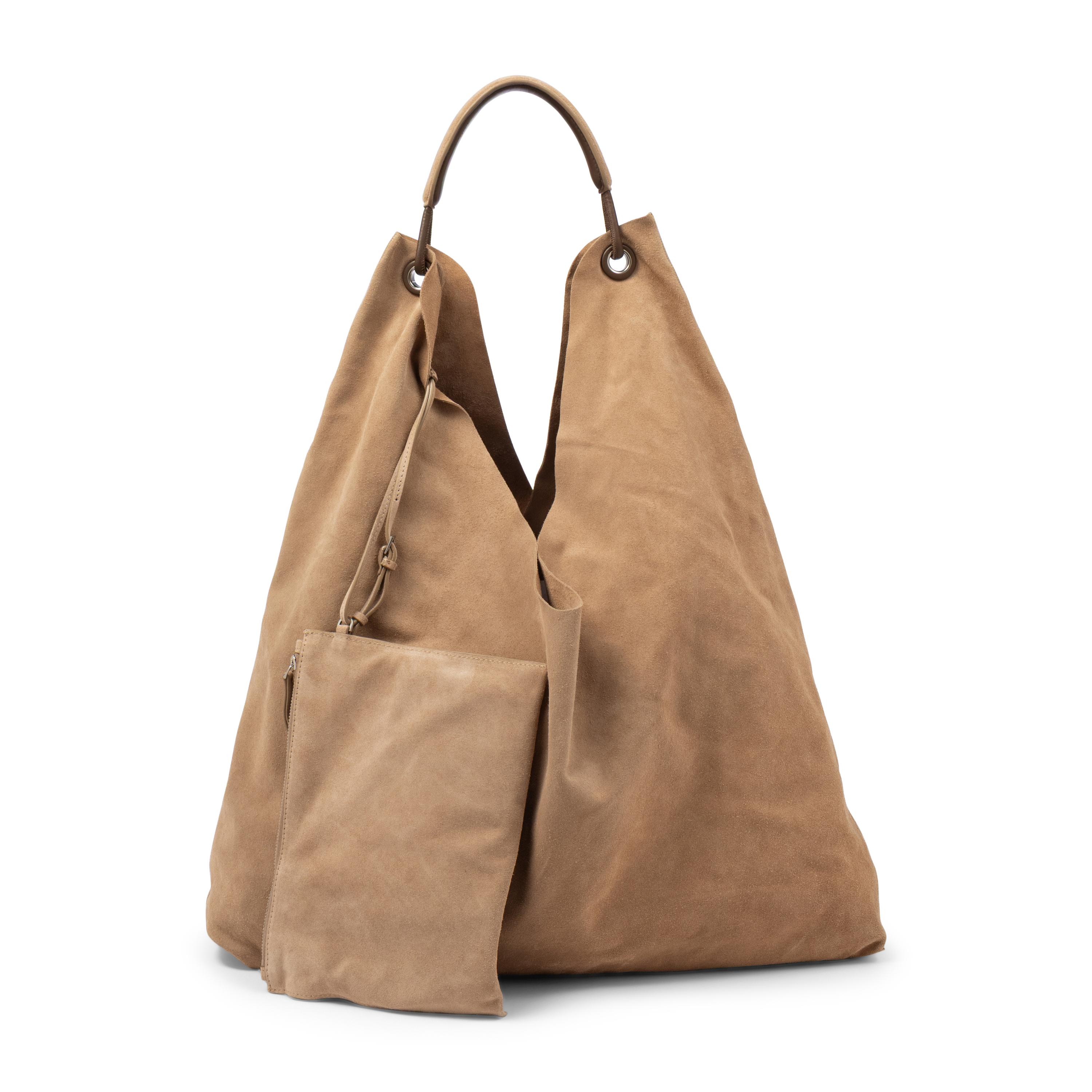 THE ROW, BEIGE SUEDE BINDLE THREE HOBO BAG