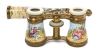 A Pair of French Enameled Opera Glasses, Width 3 7/8 inches.