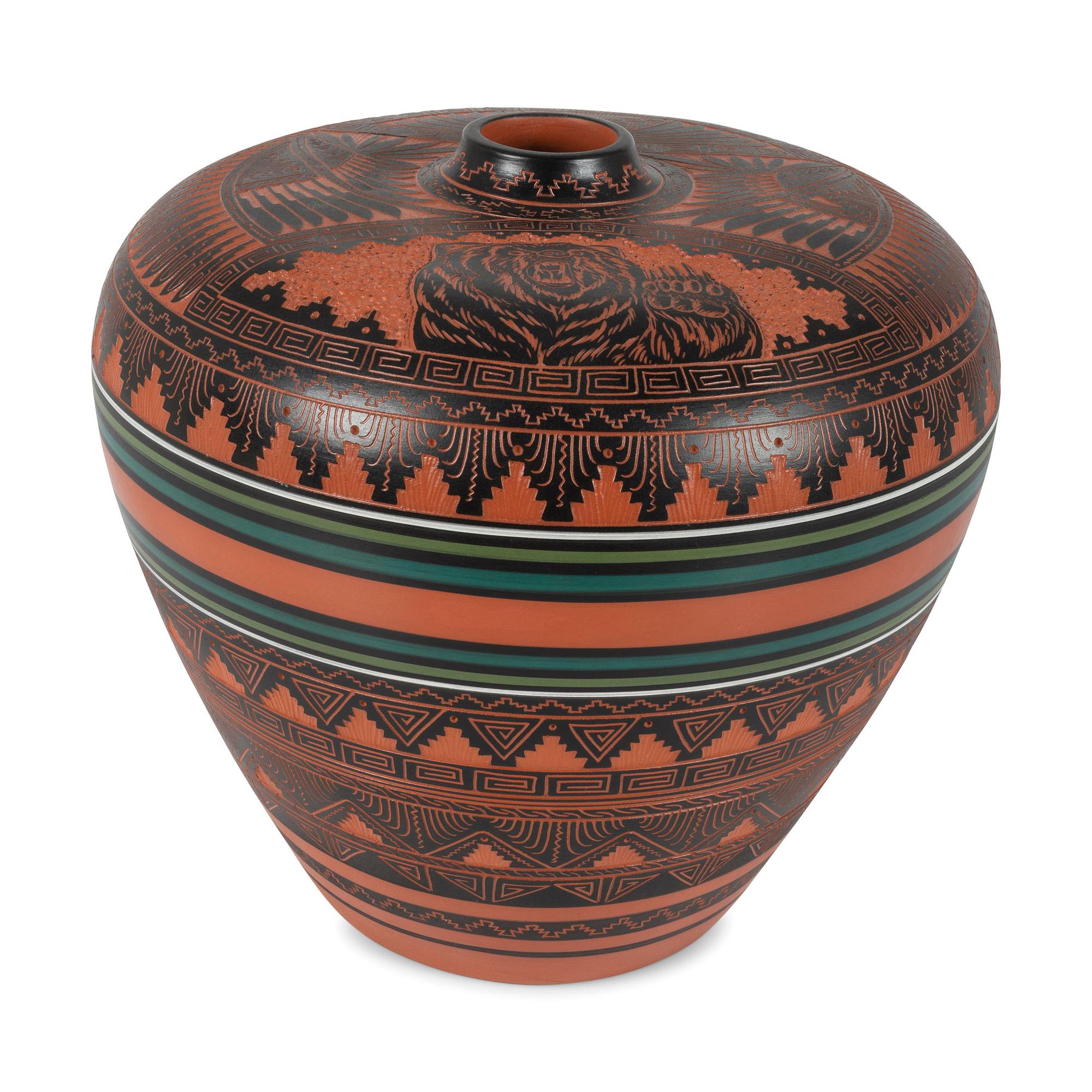 Large Polychrome Sgraffito Pottery Vase