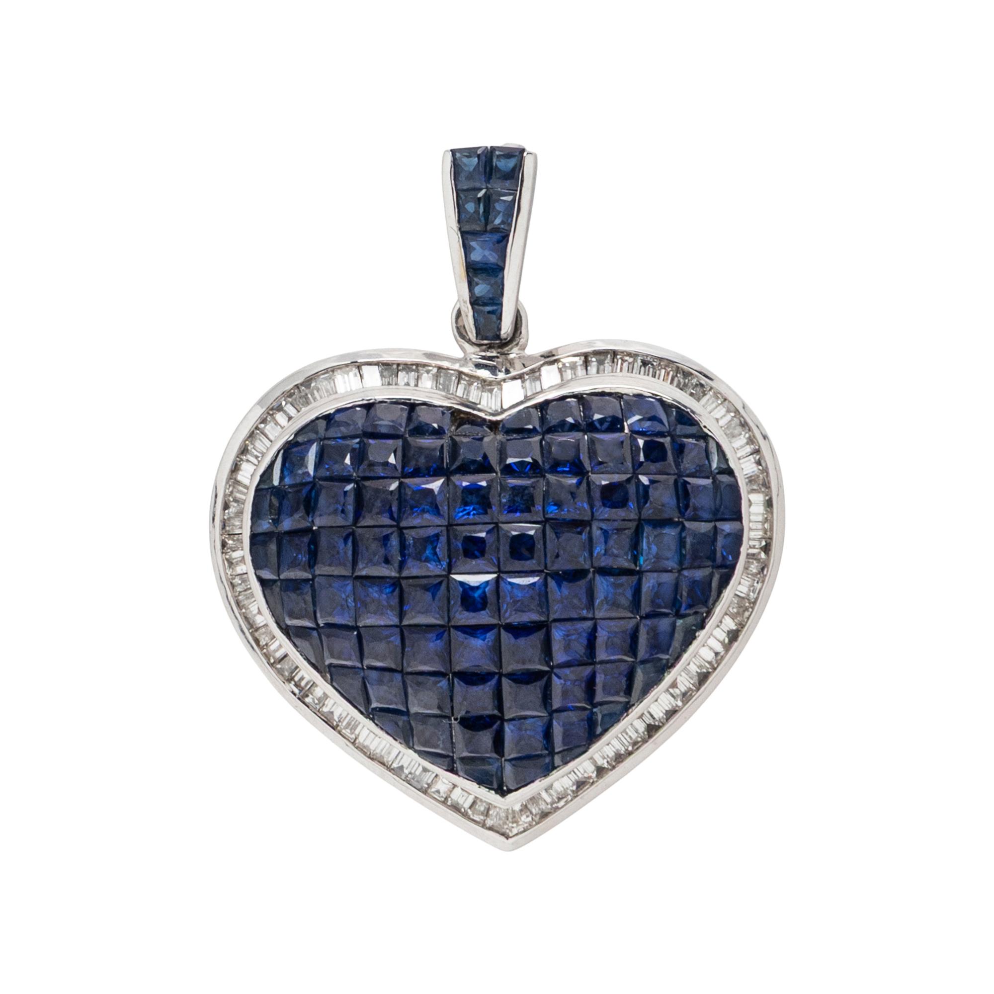 SAPPHIRE, DIAMOND, AND WHITE GOLD HEART PENDANT NECKLACE
