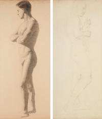 A Pair of French Charcoal Male Figure Studies — 20TH CENTURY