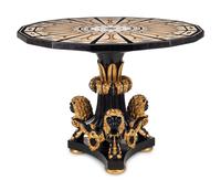 A Continental Black-Painted and Parcel Gilt Inlaid Marble-Top Center Table