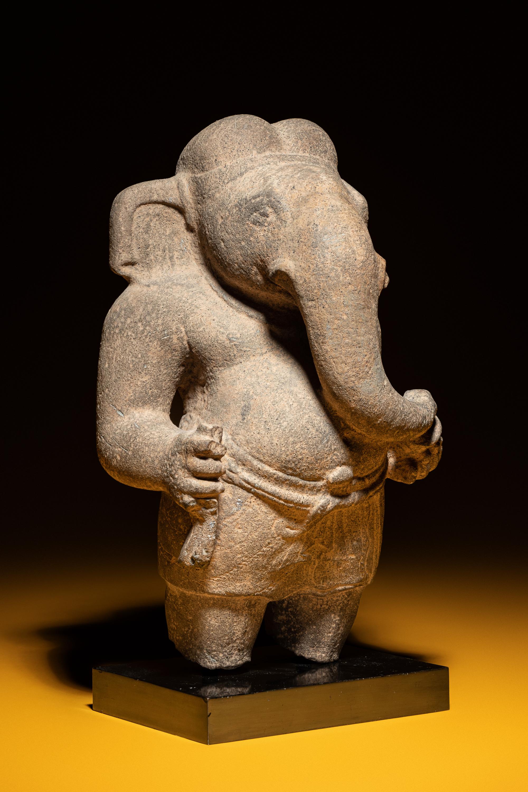 A Rare Khmer Sandstone Figure of Ganesha