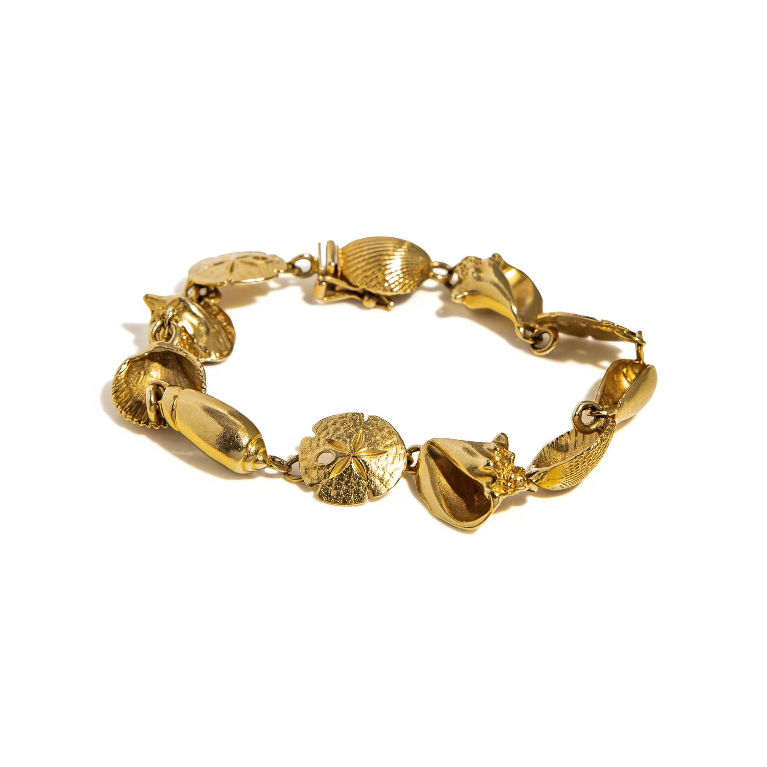 YELLOW GOLD SHELL LINK BRACELET