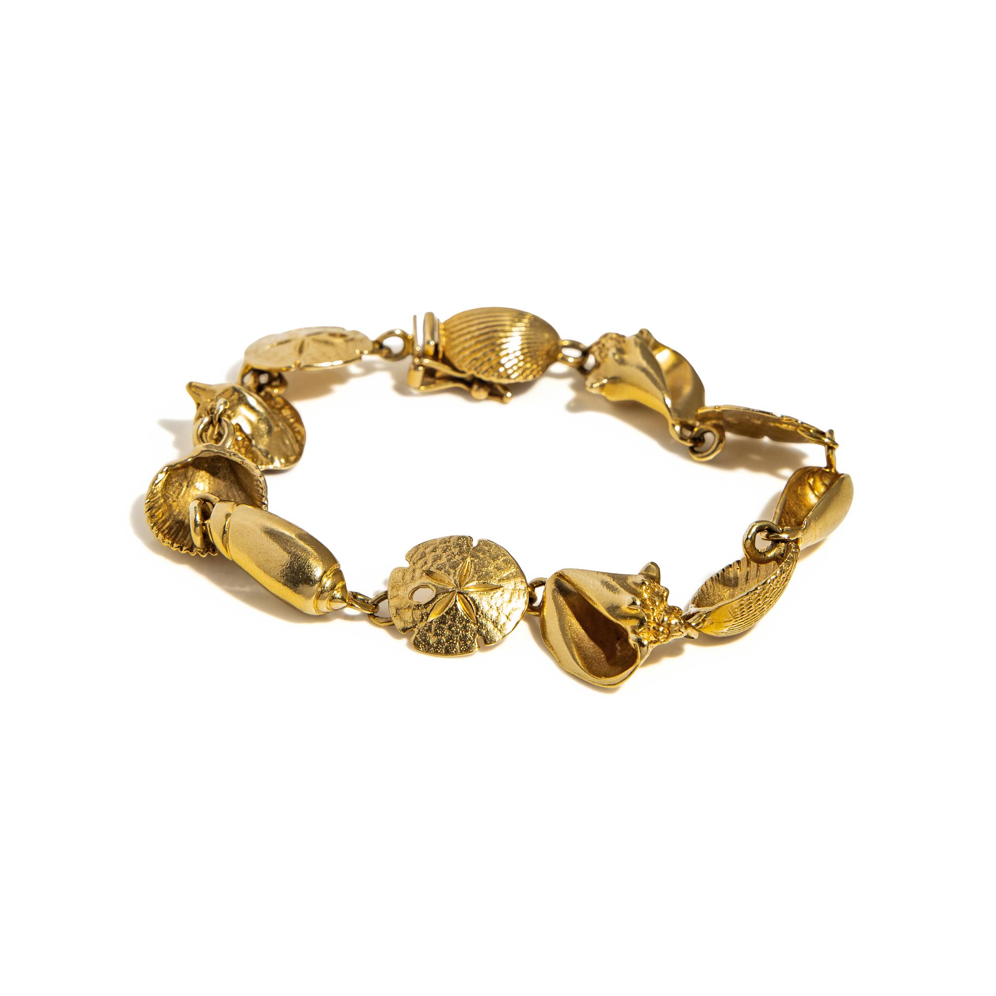 YELLOW GOLD SHELL LINK BRACELET