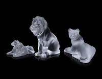 Three Lalique Lion Figurines