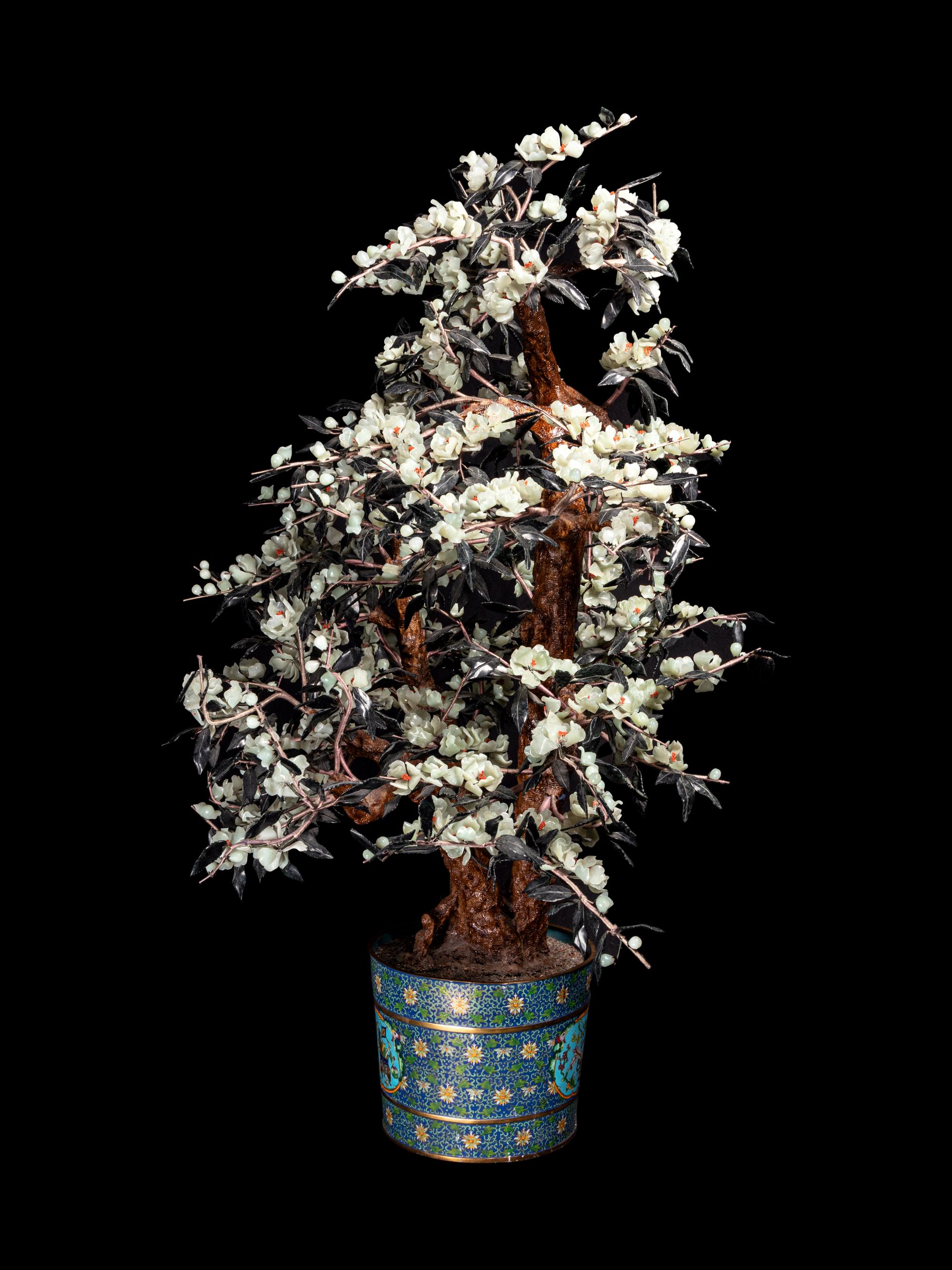 A Large Jade and Cloisonné Enamel Planter