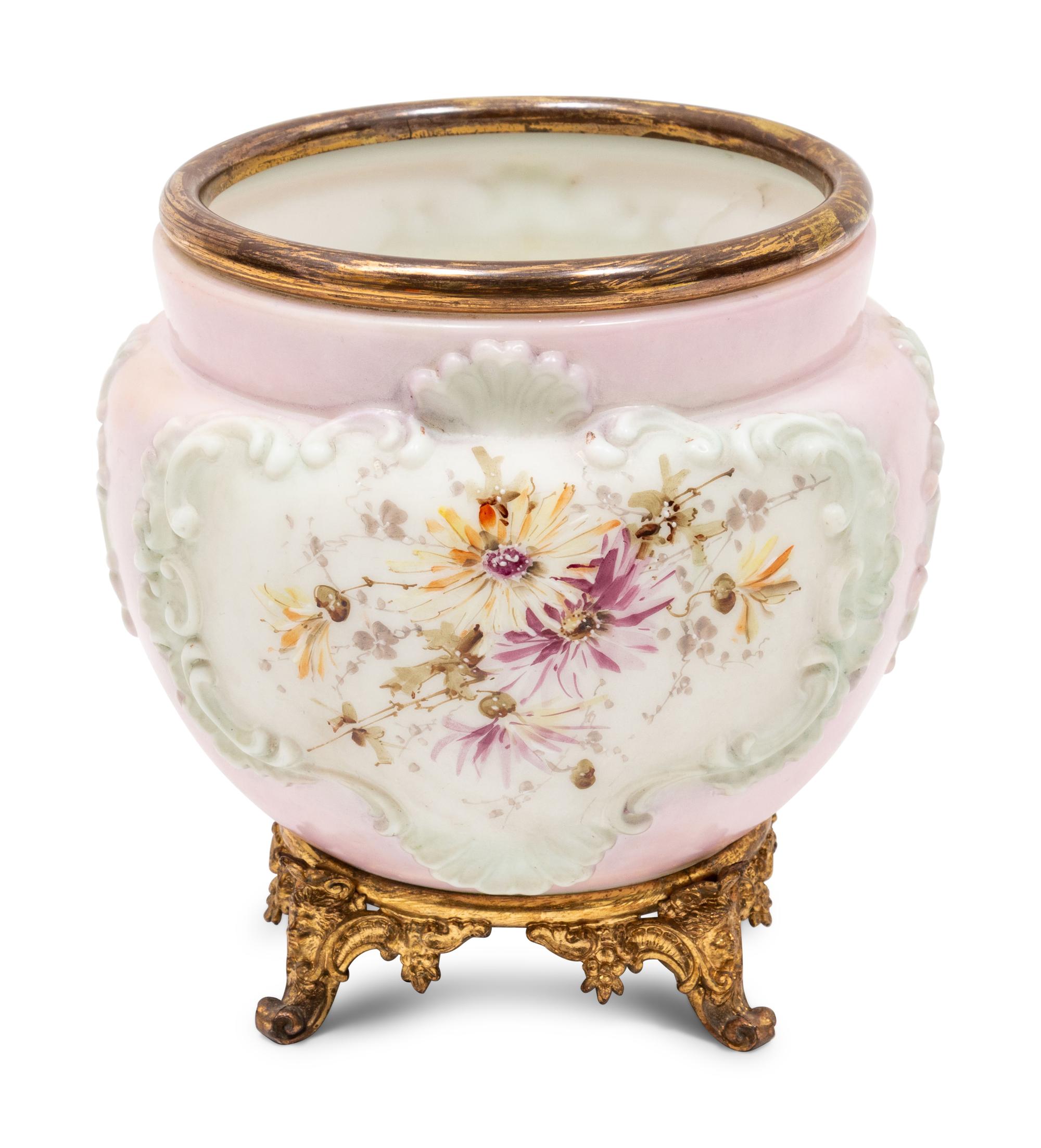 A Wavecrest Glass and Gilt Metal Jardinière