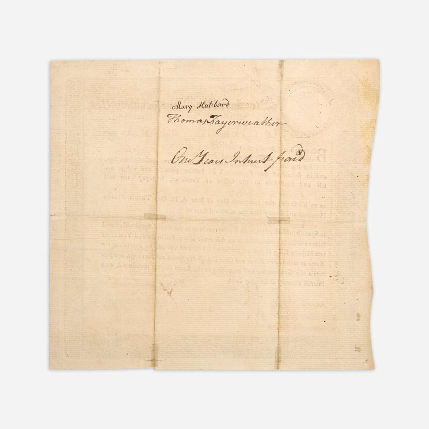 Adams, Samuel Partially-Printed Province of the Massachusetts Bay Bond