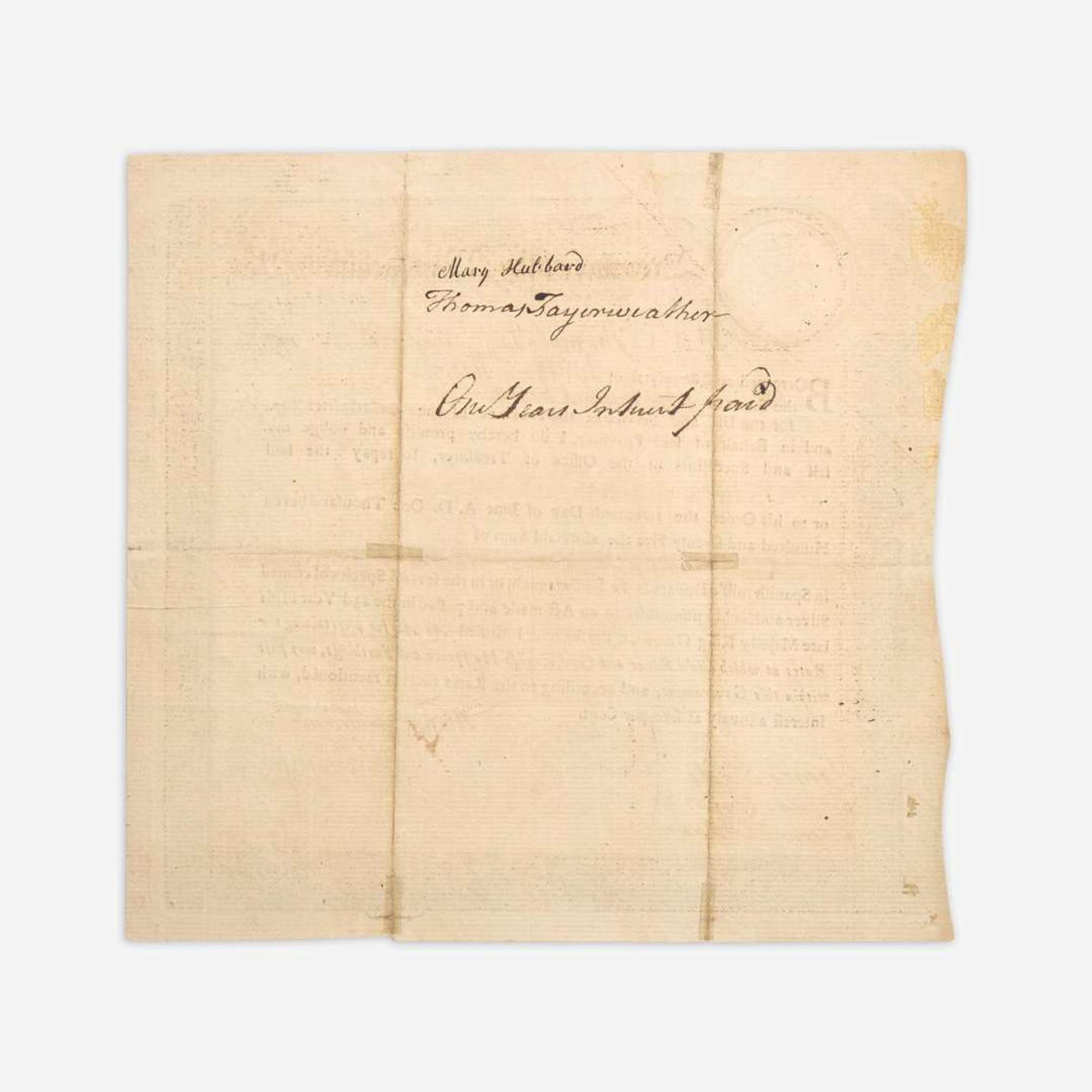 Adams, Samuel Partially-Printed Province of the Massachusetts Bay Bond