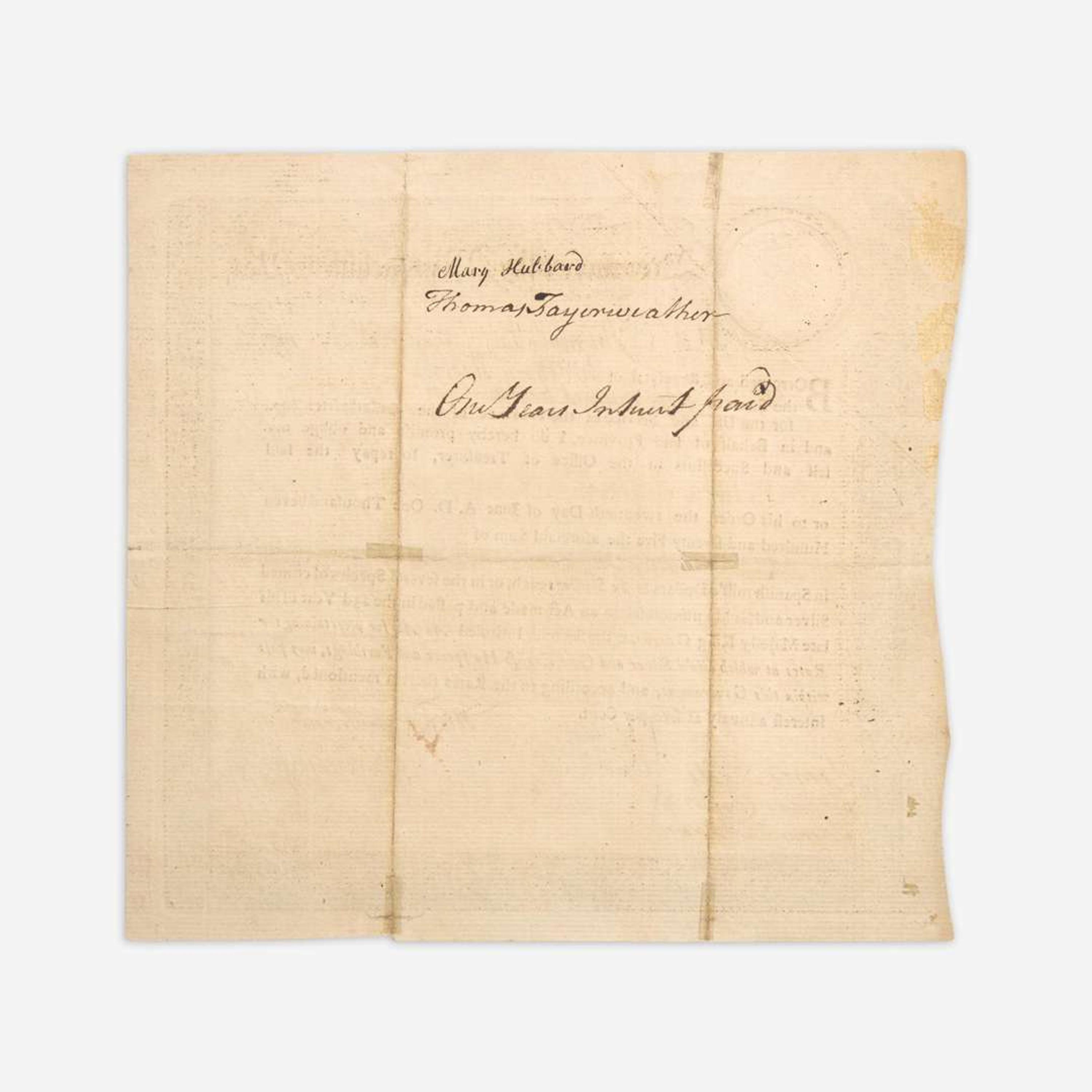 Adams, Samuel Partially-Printed Province of the Massachusetts Bay Bond