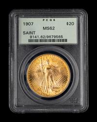A 1907 Saint Gaudens $20 Gold Coin (PCGS MS62)