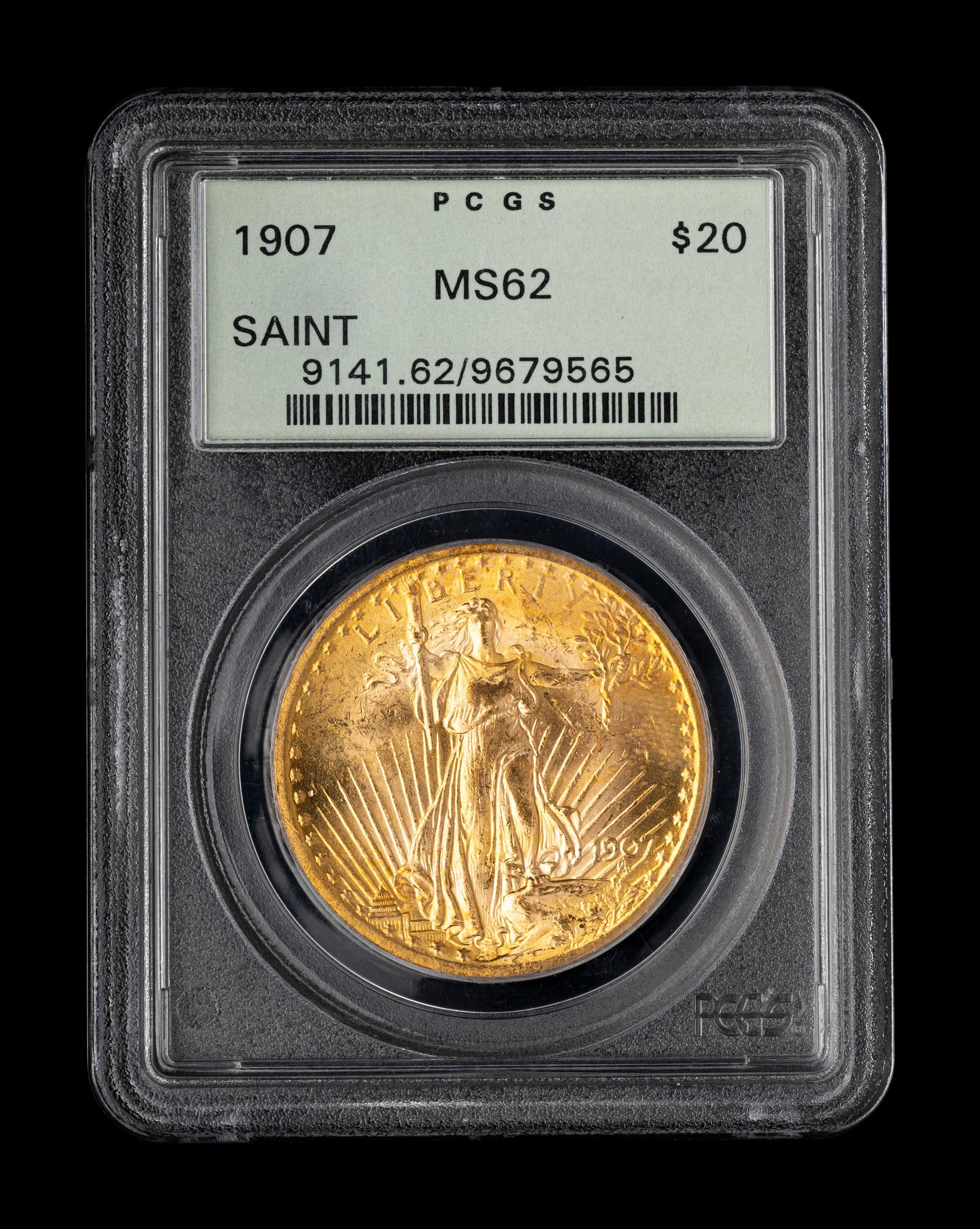 A 1907 Saint Gaudens $20 Gold Coin (PCGS MS62)