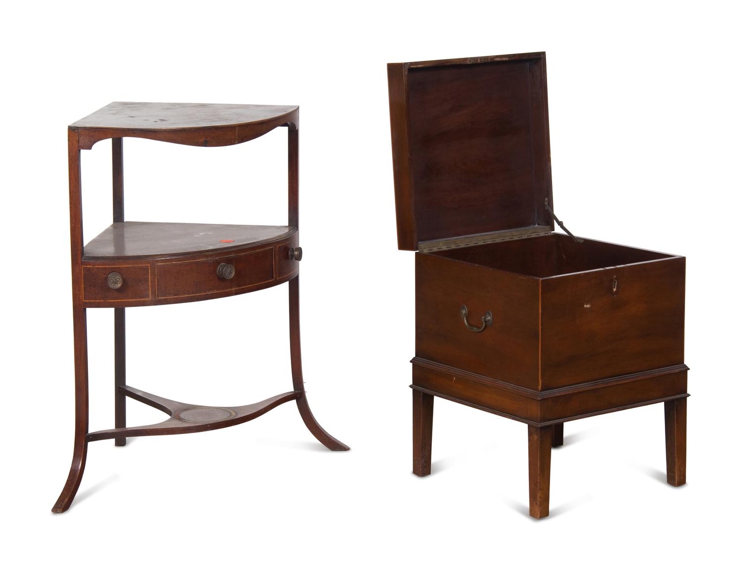 A George III Mahogany Cellarette on Stand and a Similar Corner Washstand