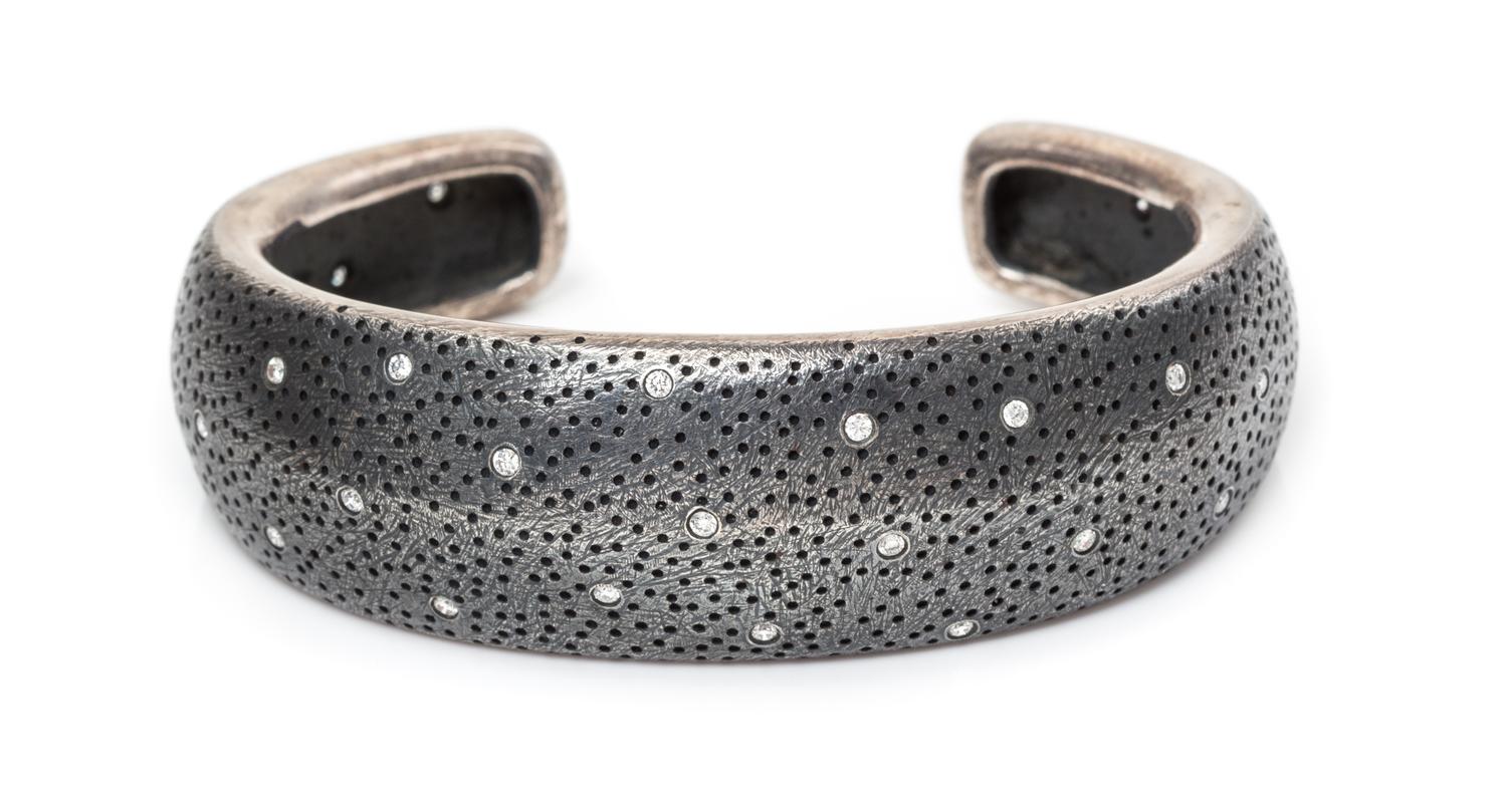 A Blackened Sterling Silver and Diamond Dust Cuff, Boregaard, 26.10 dwts.