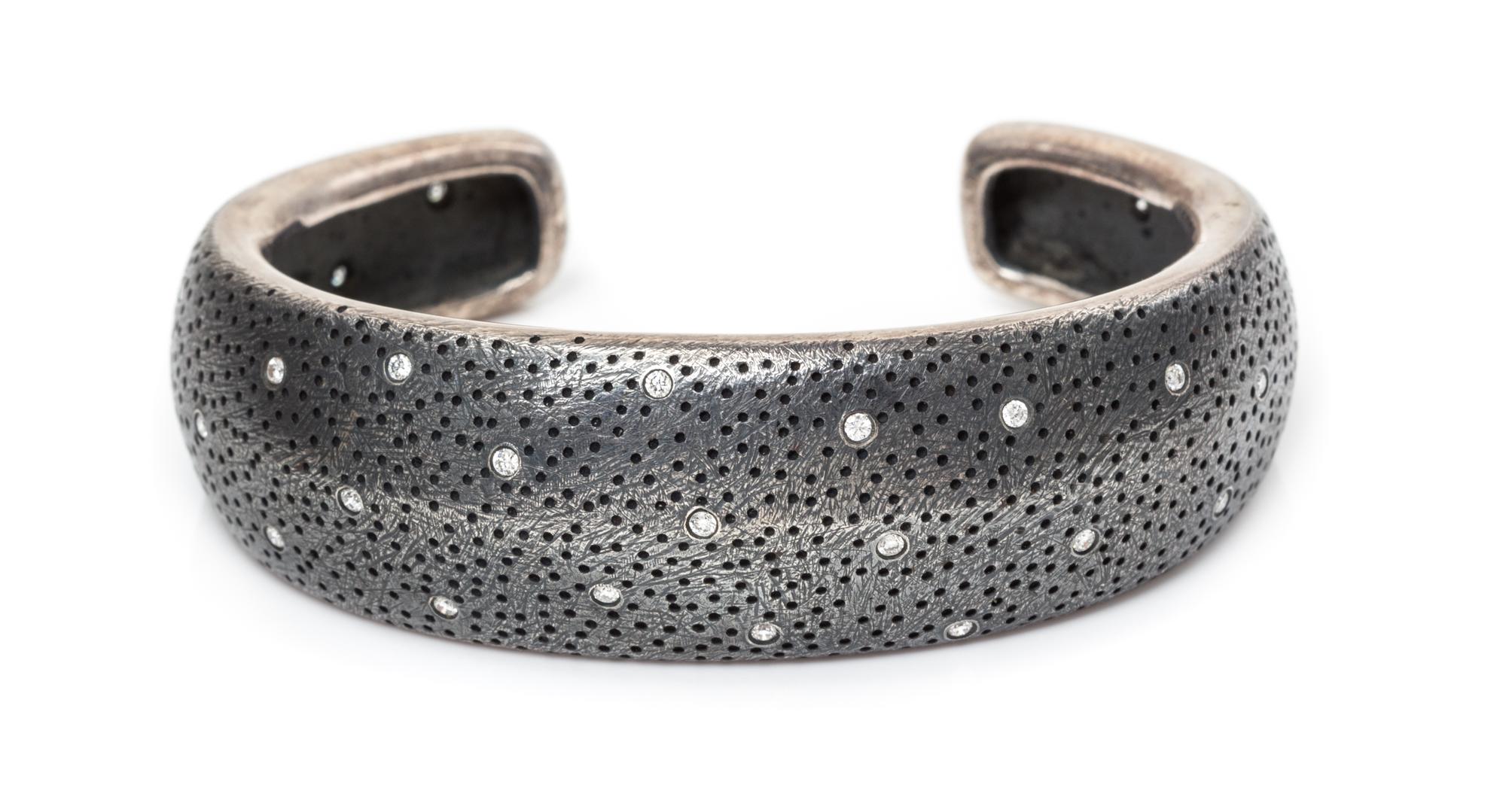 A Blackened Sterling Silver and Diamond Dust Cuff, Boregaard, 26.10 dwts.