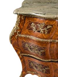 A Swedish Rococo Gilt Bronze Mounted Parquetry Marble-Top Commode