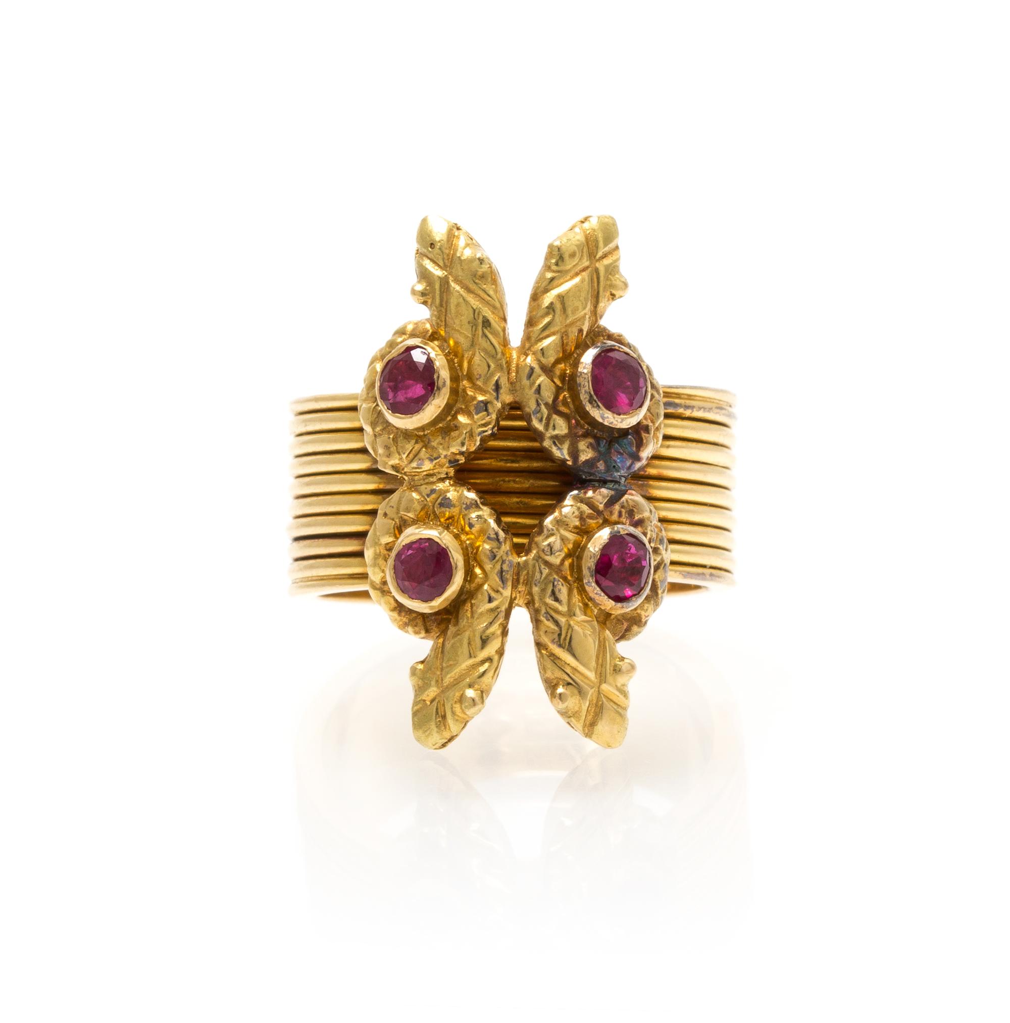 An 18 Karat Yellow Gold and Ruby Serpent Ring, Lalaounis, 8.70 dwts.