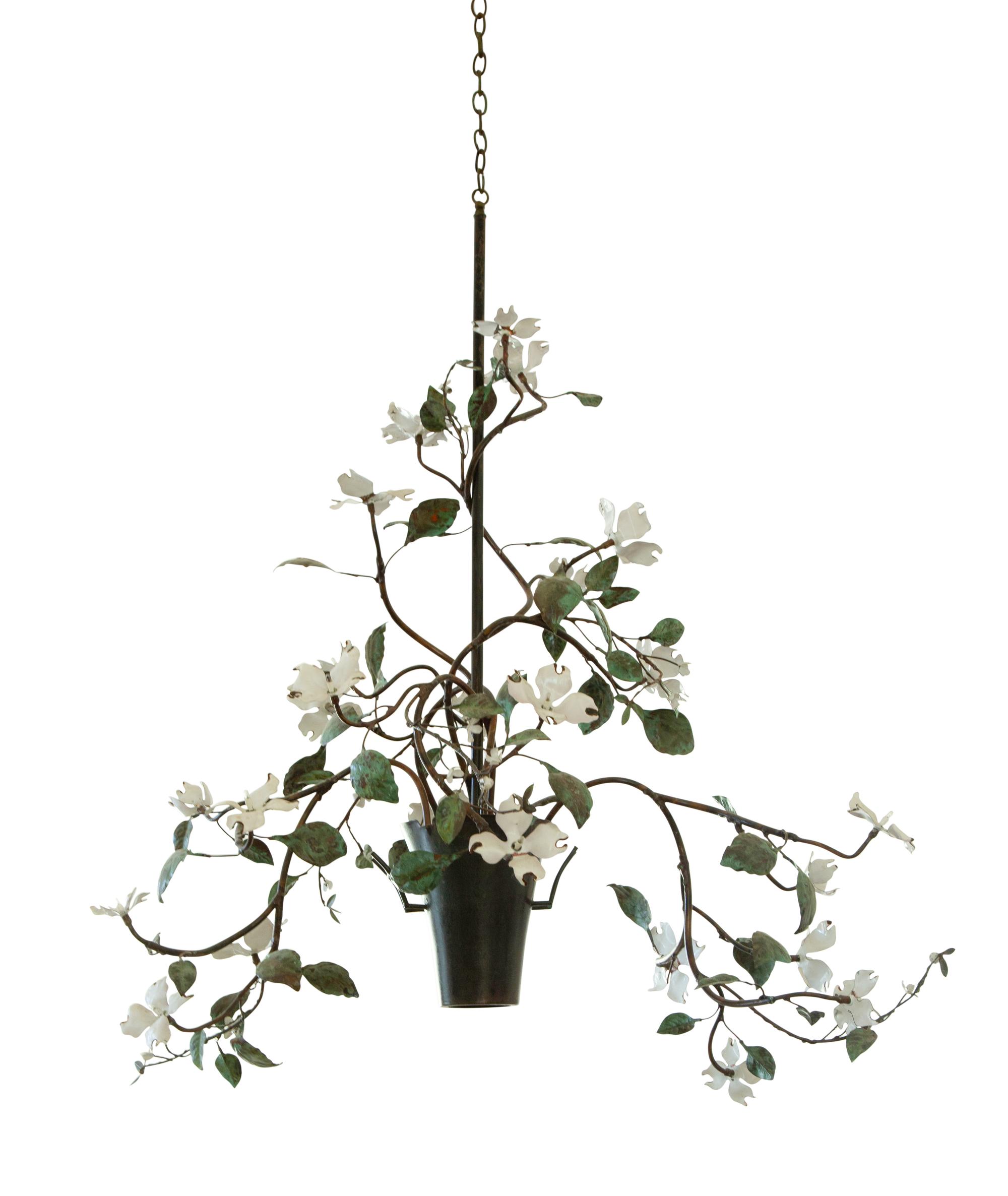 A Painted Tole Foliate Pendant Light