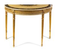 A George III Polychrome and Giltwood Pier Table, LATE 18TH CENTURY, IN THE MANNER OF GEORGE BROOKSHAW, Height 35 1/2 x width 48 x depth — LATE 18TH CENTURY, IN THE MANNER OF GEORGE BROOKSHAW,