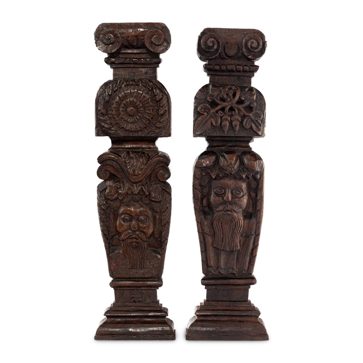 Two James I Carved Oak Balusters