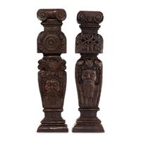 Two James I Carved Oak Balusters