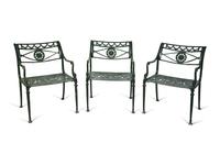 Three English Painted Cast Iron Garden Chairs — 20TH CENTURY