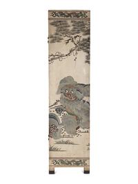 A Large Polychrome Lacquered Six-Panel Floor Screen