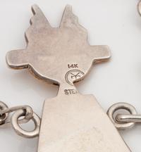 14k Gold and Sterling Silver Necklace, with Coral Katsina Pendant Lot is located and will ship from Denver, Colorado.