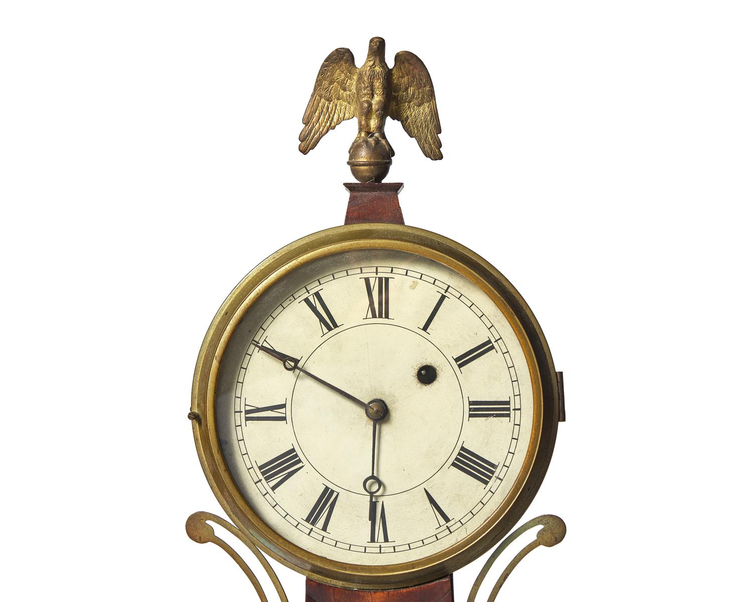 A Federal Brass-Mounted Mahogany and Églomisé Banjo Clock