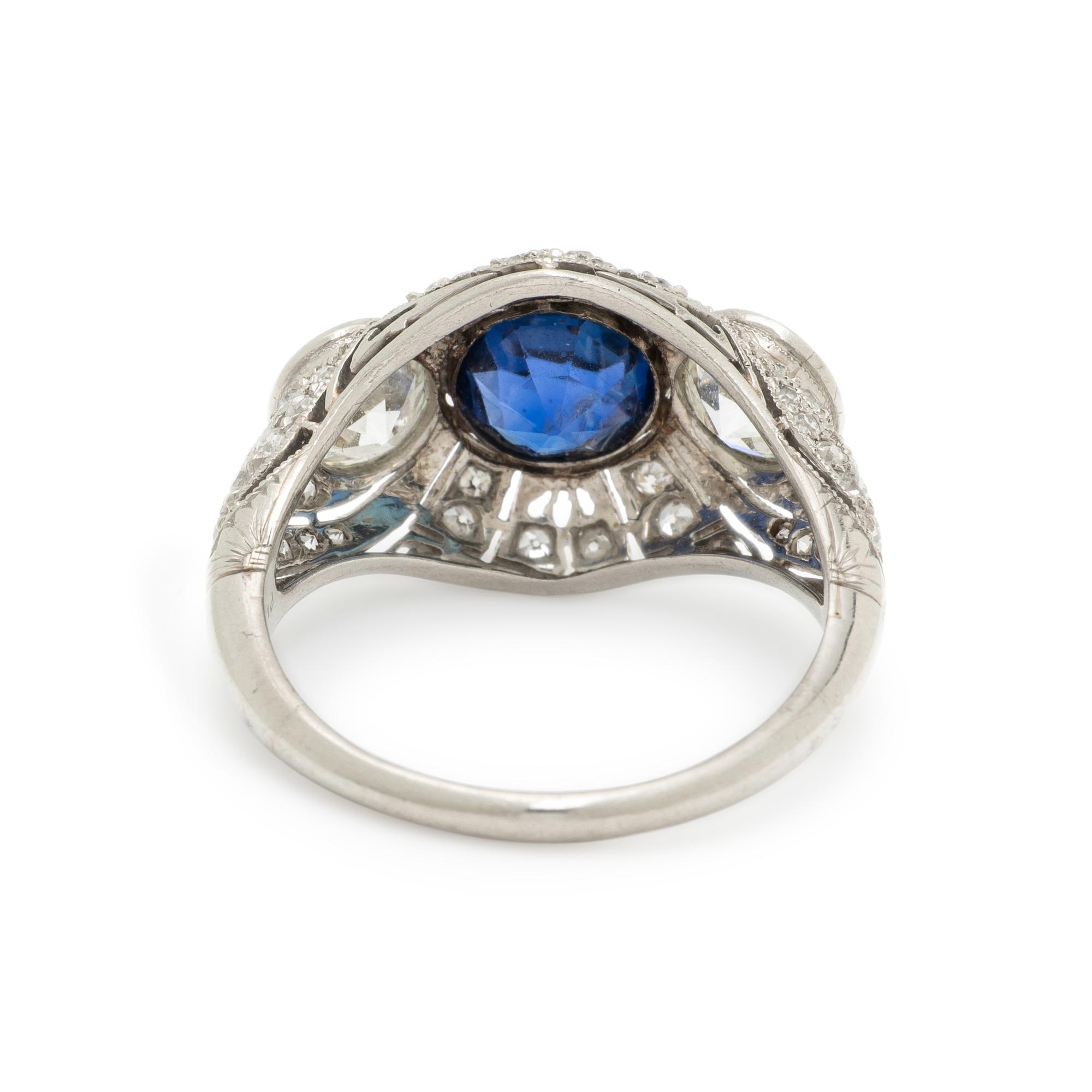 SAPPHIRE, DIAMOND, AND PLATINUM RING